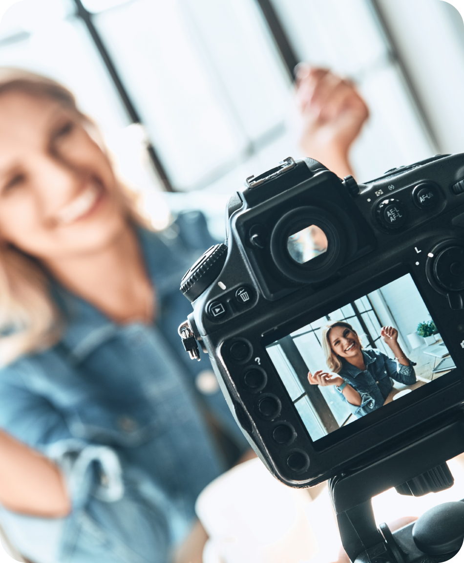 Woman talking to camera