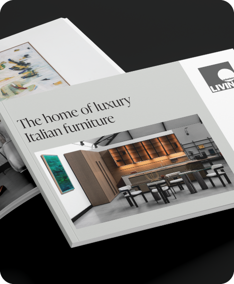 Elegant lookbook cover and inside pages showcasing furniture from Living Interiors