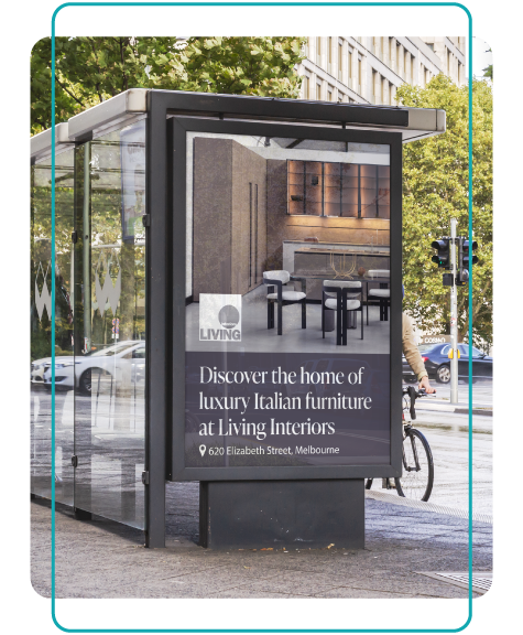 Poster of Living Interiors furniture design in adshell at bus stop