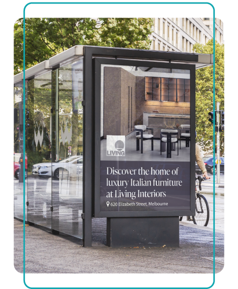 A mockup of an OOH bus stop adshell for Living Interiors